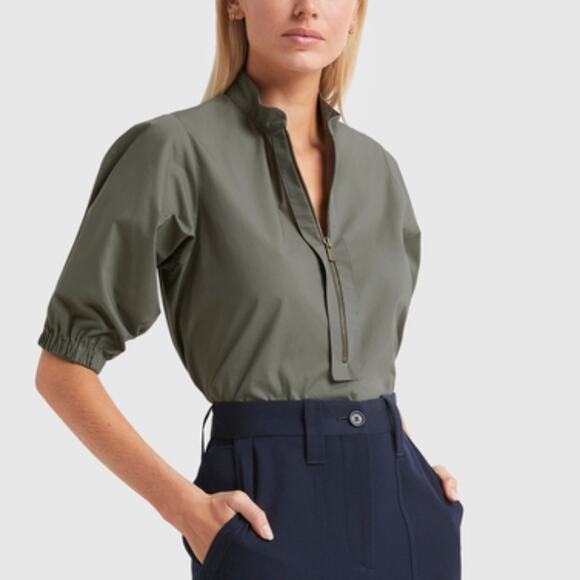 G. LABEL BY GOOP Anjelica Zip-Front Top in Navy 0 - Picture 2 of 11